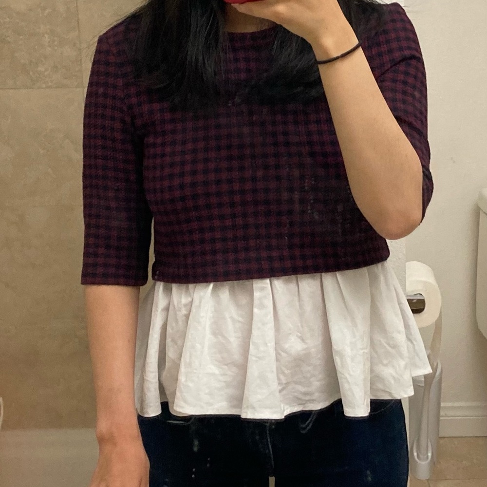 Zara peplum check shirt top